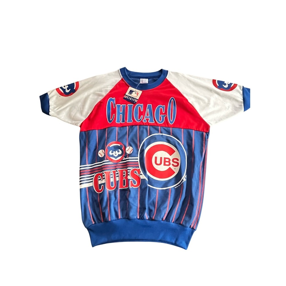 Vintage 1990 Chicago Cubs MLB Shirt Garan Deadstock Blue Red White Large Flaws